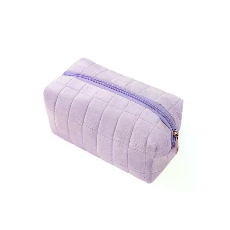 Süße Make-up-Tasche aus Fell für Damen mit Reißverschluss, große, einfarbige Kosmetiktasche, Reise-Make-up-Kulturtasche, Waschtasche, Plüsch-Stiftetasche
