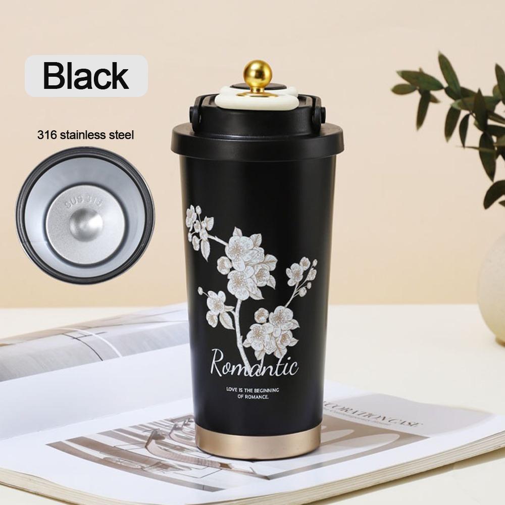 Durable 530ml Water Cup 316 Stainless Steel Leak-proof Coffee Mug with Carrying Handle Large Capacity Straw Cup
