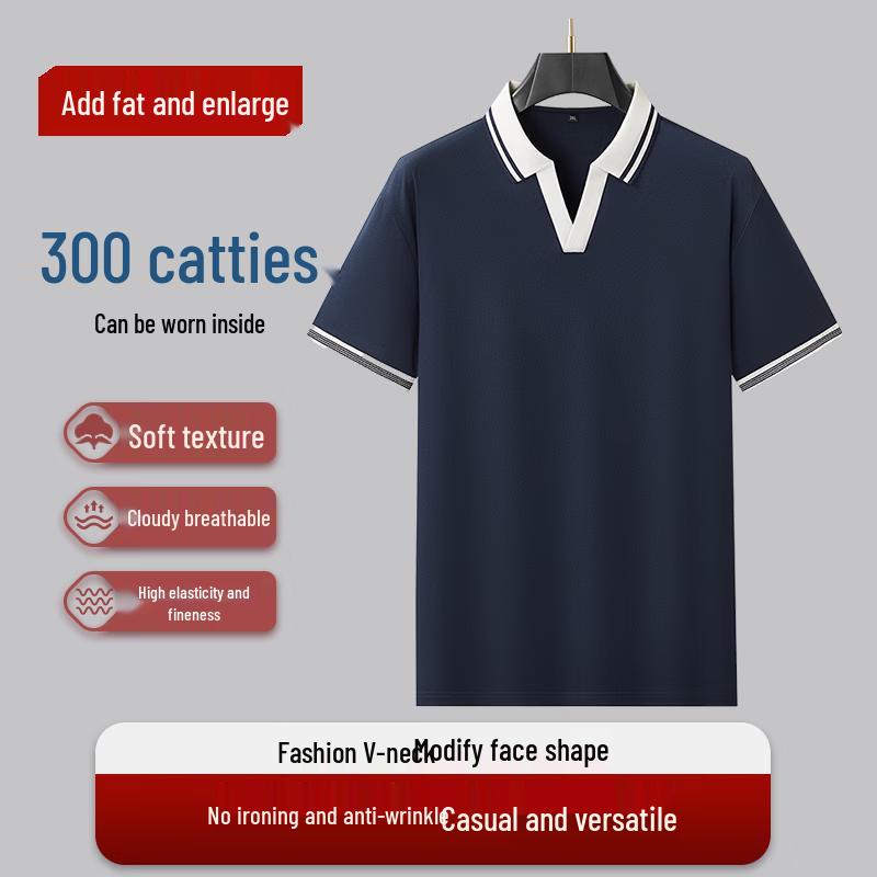 Men s Plus Size V-Neck Short Sleeve Polo Shirt 6XL