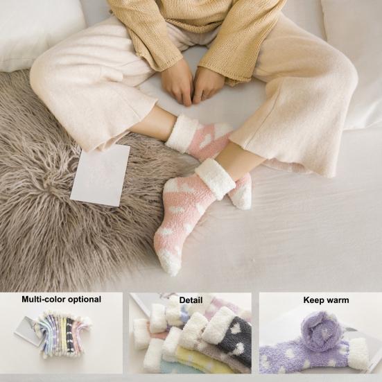 

Женские носки, эластичные, сохраняющие тепло, коралловый флис, зимние носки с сердечками для девочек, для повседневной носки
