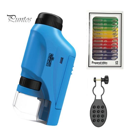 

Дитячий портативний мікроскоп 60-120-кратного збільшення, прозорі лінзи, міні-портативний світлодіодний біологічний мікроскоп для дітей, навчальна наукова експериментальна іграшка синій