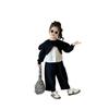 Korean Style Girls' Tops & Pants Set - 2025 Spring/Autumn Collection: White Shirt & Black Casual Pants for Children