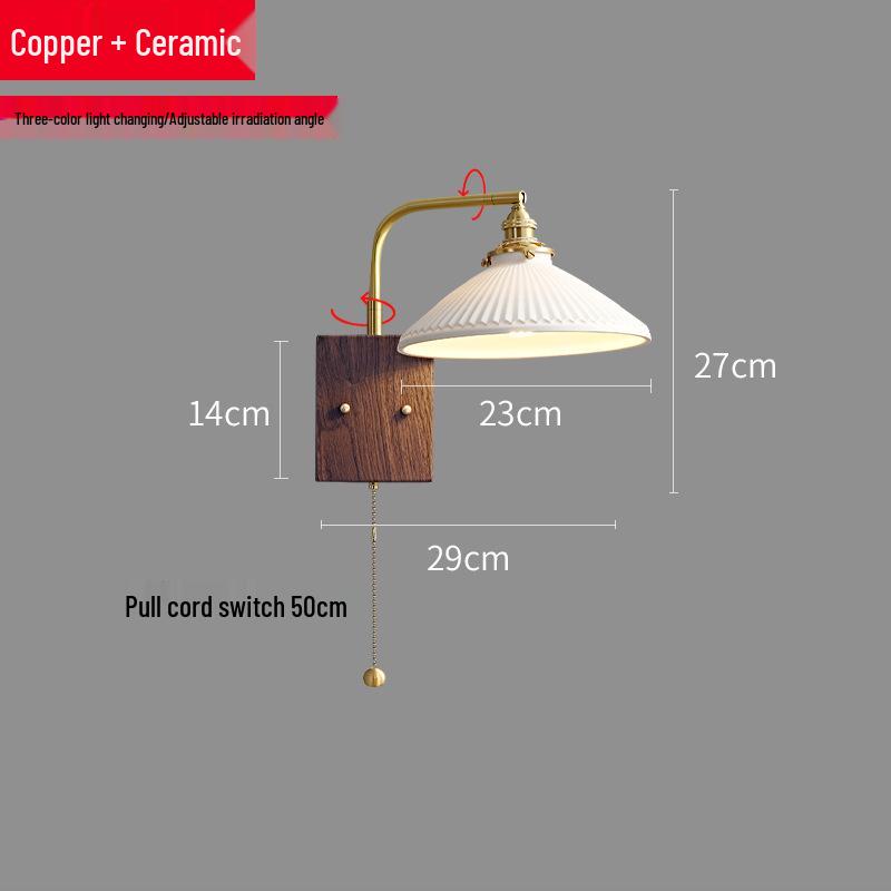 Nordic Minimalist Copper Rotatable Wall Lamp for Bedroom and Living Room