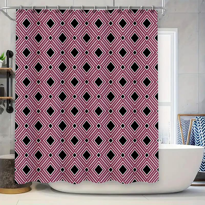 Modern Geometric Pattern Bath Shower Curtain Waterproof Decorative Home Decoration Accessories Pink Black White 72x84 Inch Showe