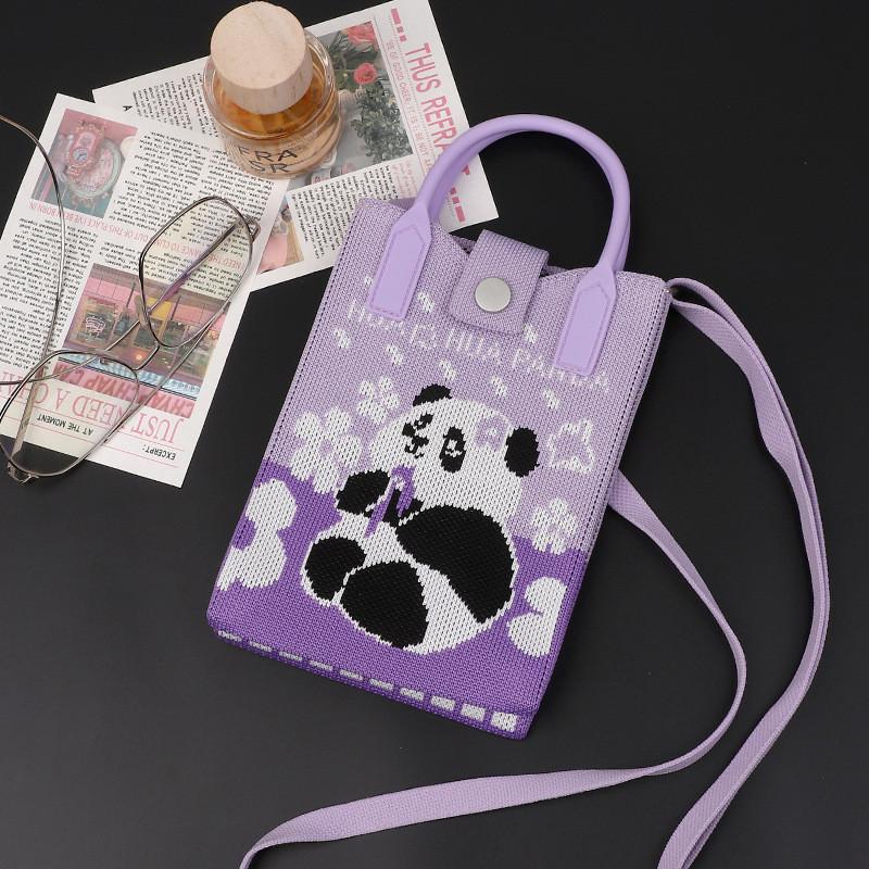 Playful Print Panda Knitted Handbag Stylish Small Crossbody Purse Perfect For Casual Outfits