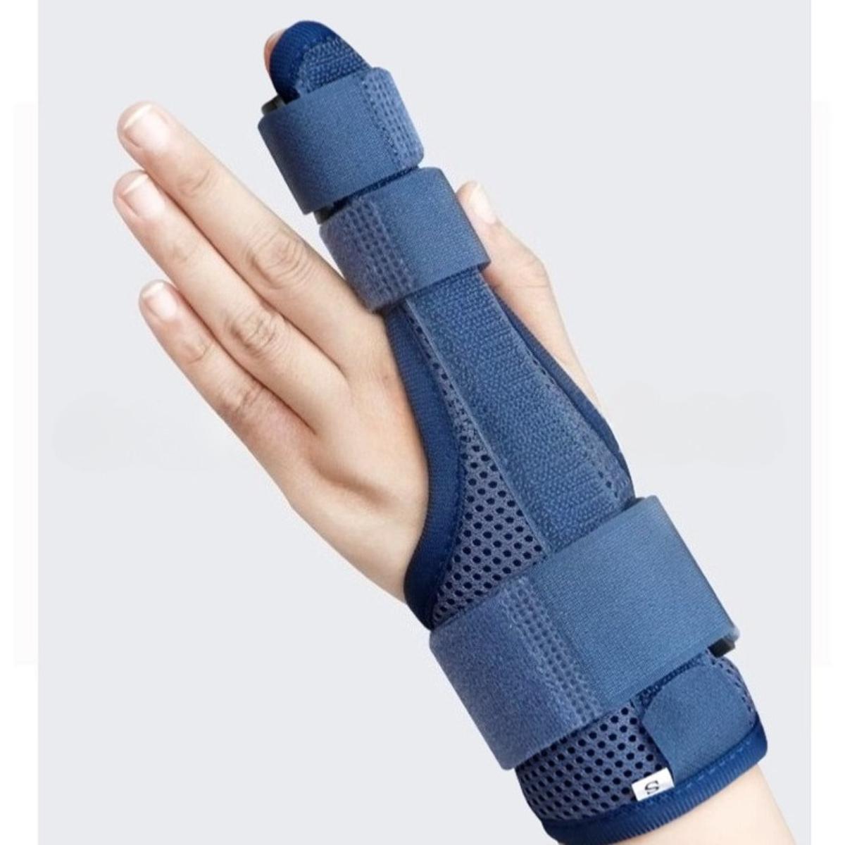 

Шина на большой палец, фиксатор для перелома, растяжения, артрита, послеоперационная поддержка и облегчение боли single finger model синий