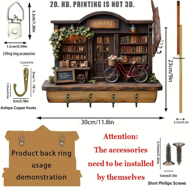 Vintage 3D Wooden Wall Mount Key Hook Retro Hanging Key Holder Rack Ideal Gift for Home Shop Owner Decor Use