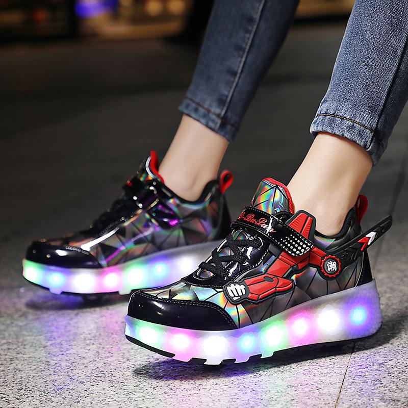 Pantofi sport cu lumină LED USB pentru copii Copii Patine cu rotile Roți Pantofi pantofi sport strălucitori