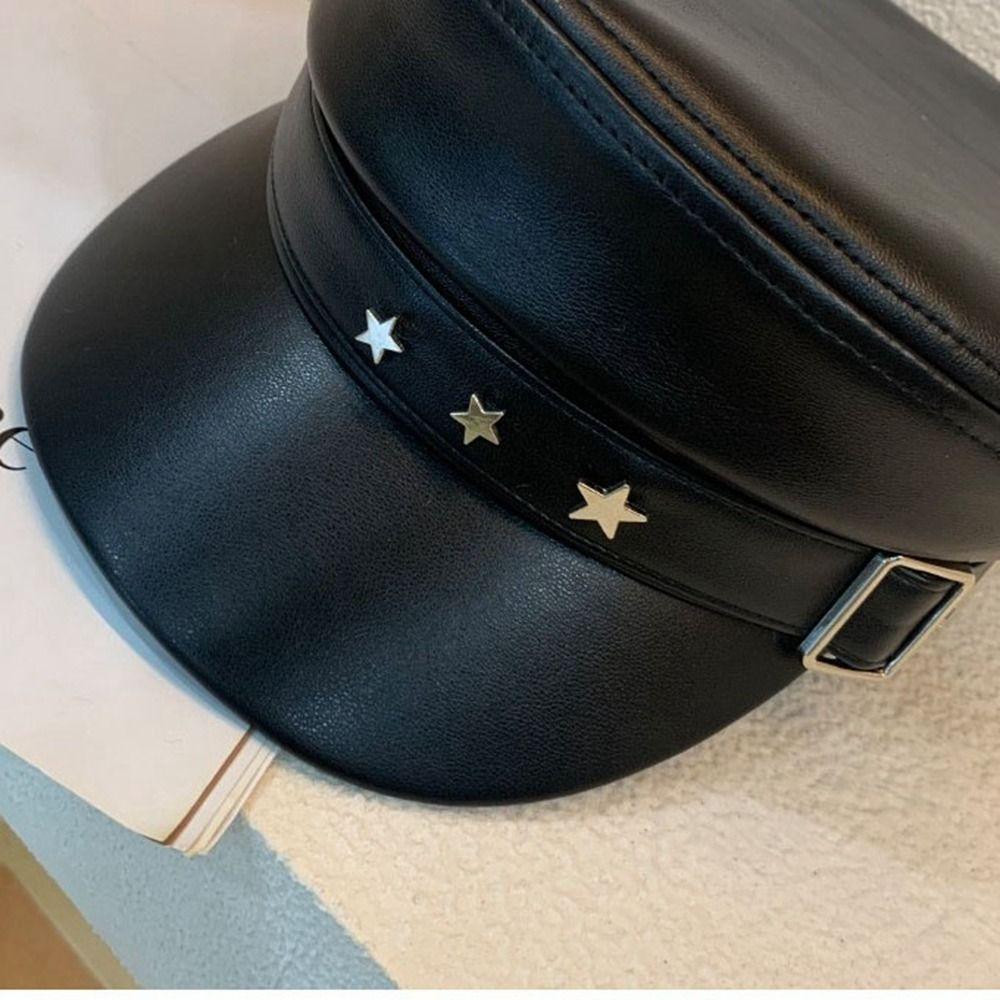 British Style Pu Leather Beret Korean Style Painter Hat Casual Octagonal Hat  Outdoor