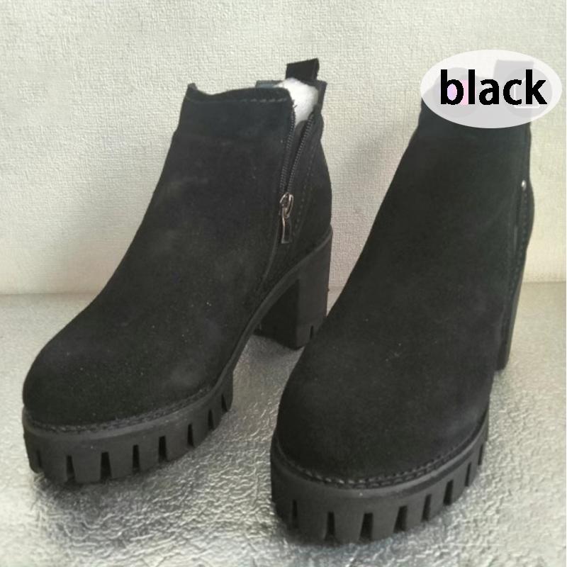 Women's High-Heel Boots, Chunky Heel Boots for Fall/Winter, Fleece-Lined Thick-Sole British-Style Short Boots