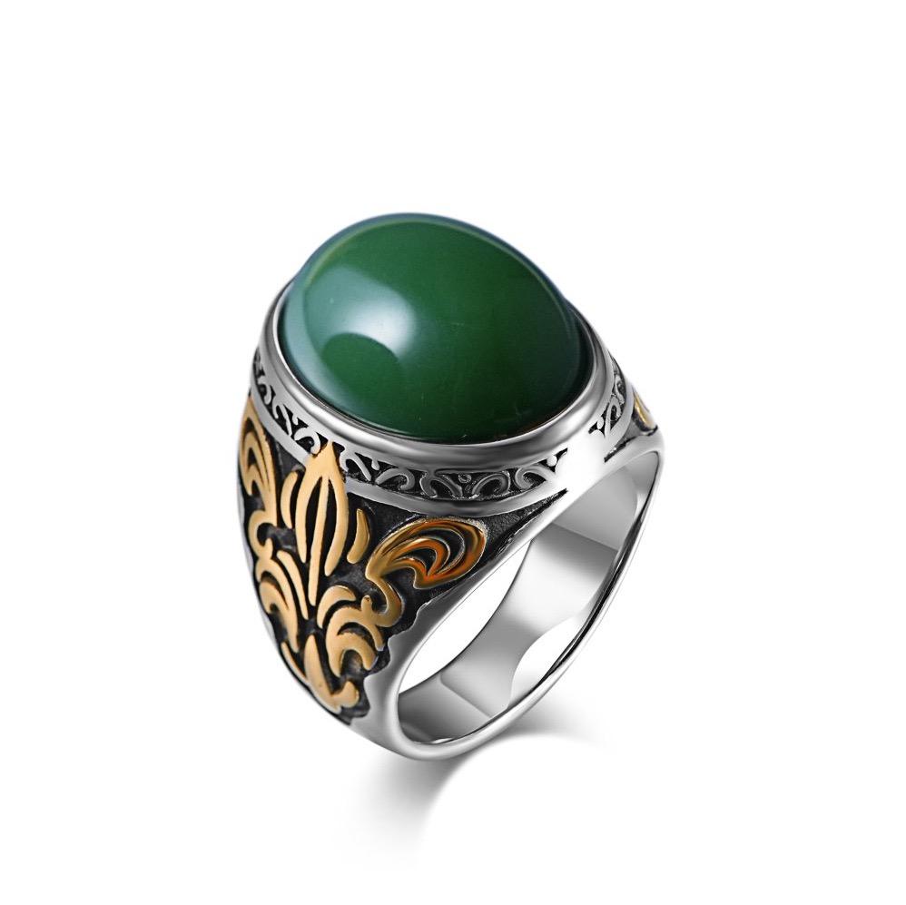 2026 NEW Men's 316L Stainless Steel Rings Vintage with Natural Stone Punk Fashion Jewelry for Male Anel Factory Direct Sales