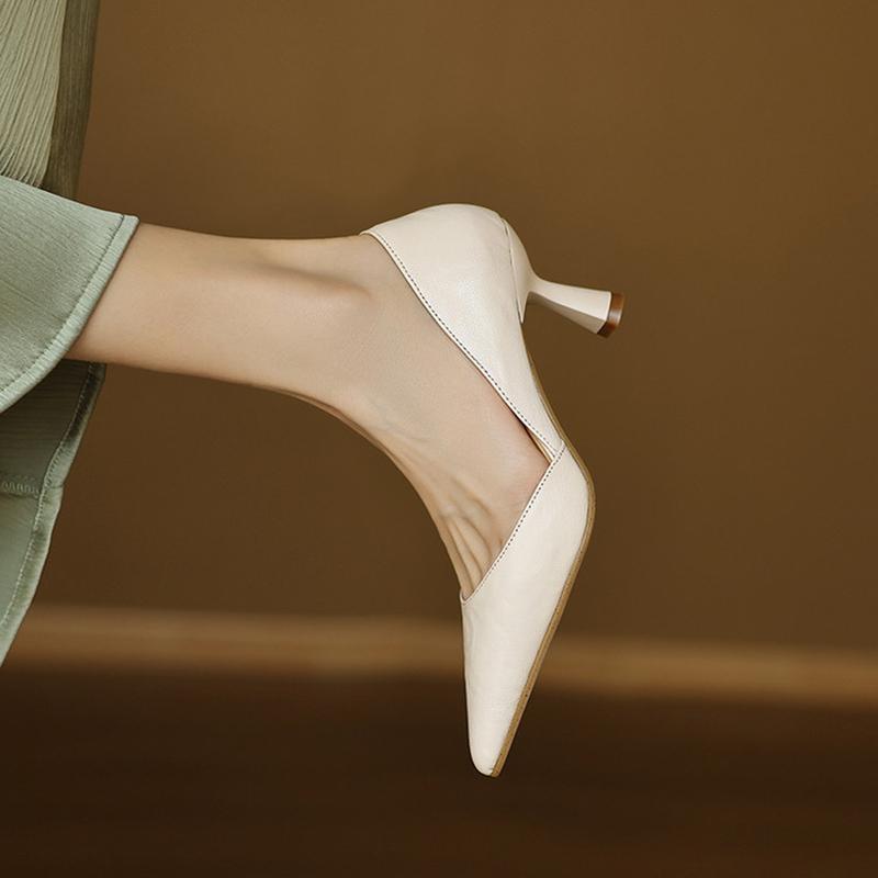 Fashion NEW Spring/Autumn Women Pumps Pointed Toe Thin Heel Shoes Genuine Leather Shoes for Women Concise Shallow Shoes Stiletto Heels