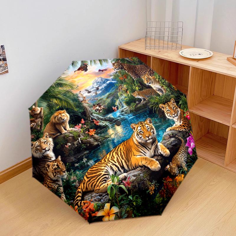 1 PC Automatic Folding Umbrella - Tiger Jungle Wildlife Pattern, Portable & Foldable Design with 8 Ribs, Christmas Birthday Gifts