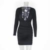 European and American Station Wish Sexy Deep V Pleated Hip Wrap Autumn and Winter New Dress Women