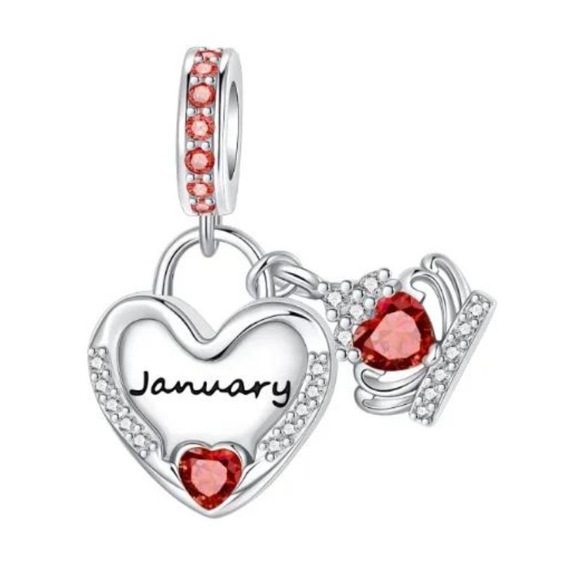 Sparkling Birthstone Charms Copper Heart Mom Key Pendant Bead Fit Original Necklace Bracelet Women Jewelry Diy Gift