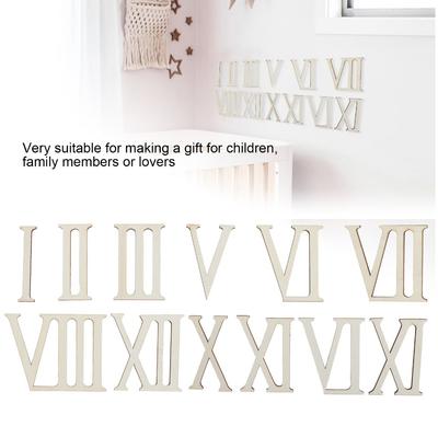 12pcs 7CM Wooden Roman Numerals Self Adhesive Wooden Chips Wood Craft Decorations Vertical Bars DIY Clock Numbers