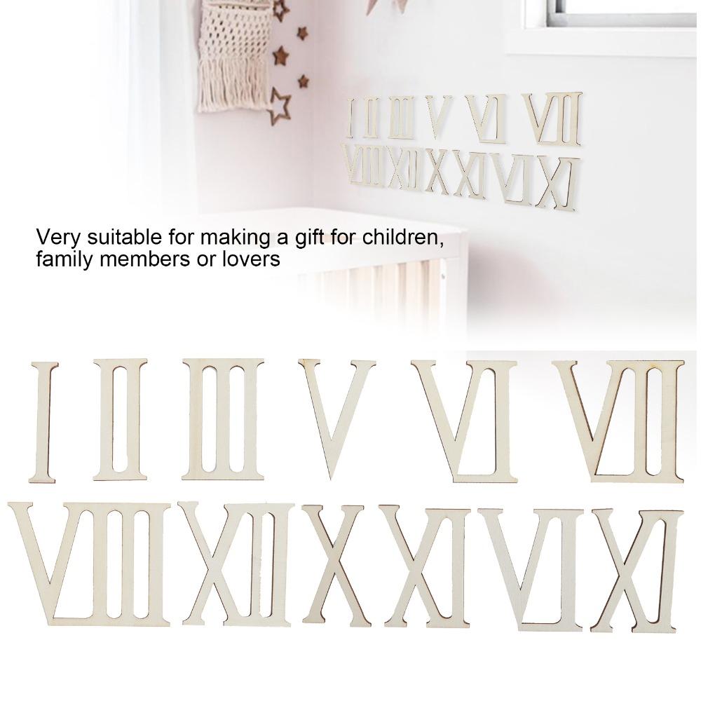 12pcs 7CM Wooden Roman Numerals Wooden Chips Vertical Bars Wood Craft Decorations Self Adhesive DIY Clock Numbers