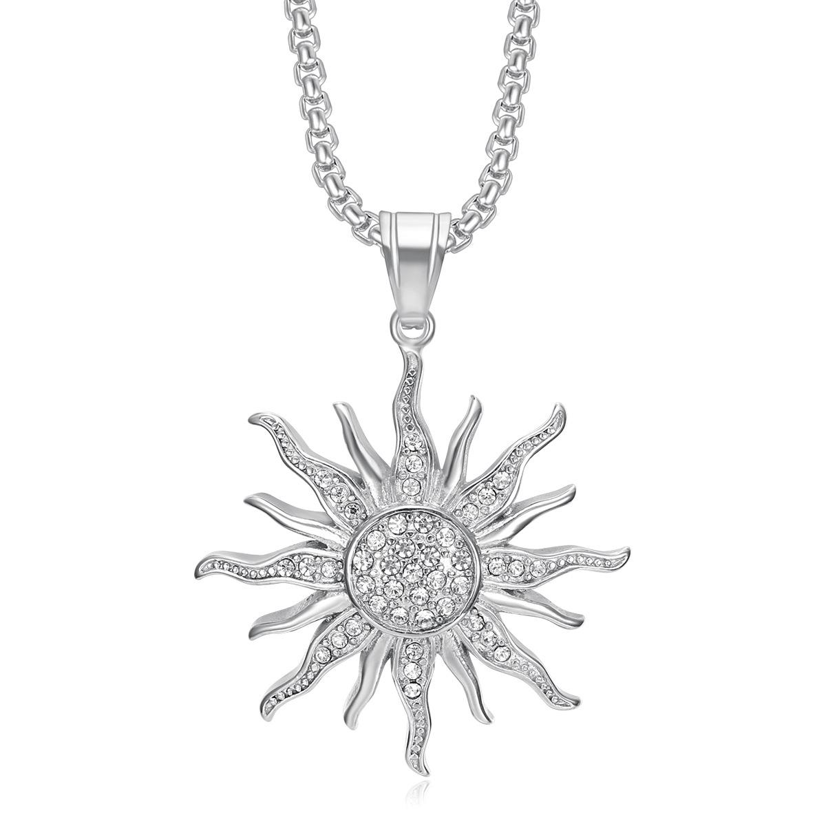 

Fashion Jewelry Punk Stainless Steel Gold Plated Sunflower Pendant Necklace for Men 60cm срібний