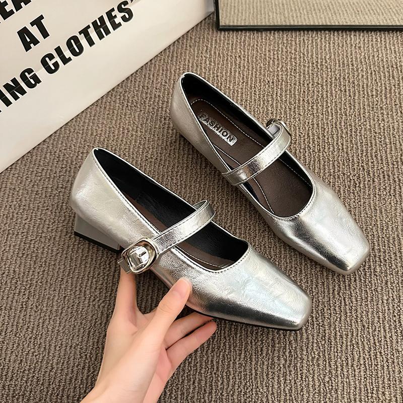 Fashion Elegant Women Mid Heels Shoes Summer Buckle Heeled Shoes 2025 New Shallow Sandals Classical Brand Pumps Dress Chaussures Femme