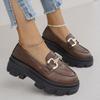 Fashion Women's Thick Soled Single Shoes Autumn New Round Head Deep Mouth Metal Buckle Non-slip Low-top Shoes