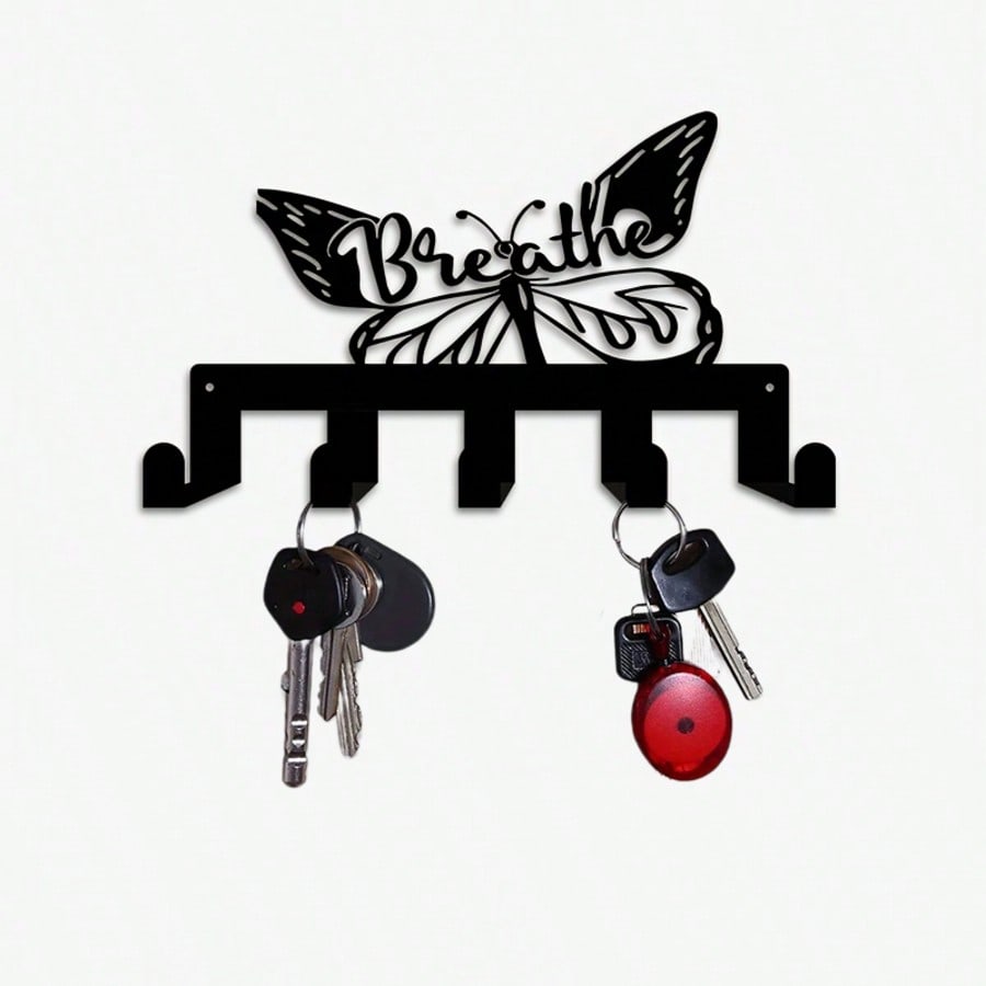 Vintage Black Butterfly Key Holder Metal Wall Art 5 Hooks Soul Wings Decor Gift