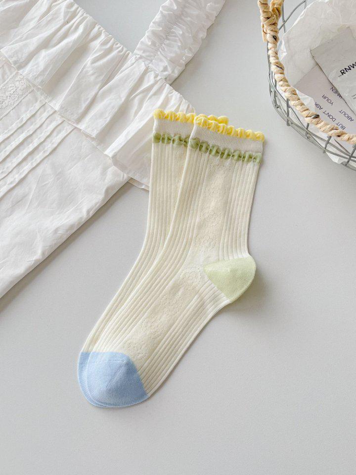 

Женские корейские кружевные сетчатые носки средней длины - Дышащие, Тонкие, Однотонные, Модный японский стиль One Size