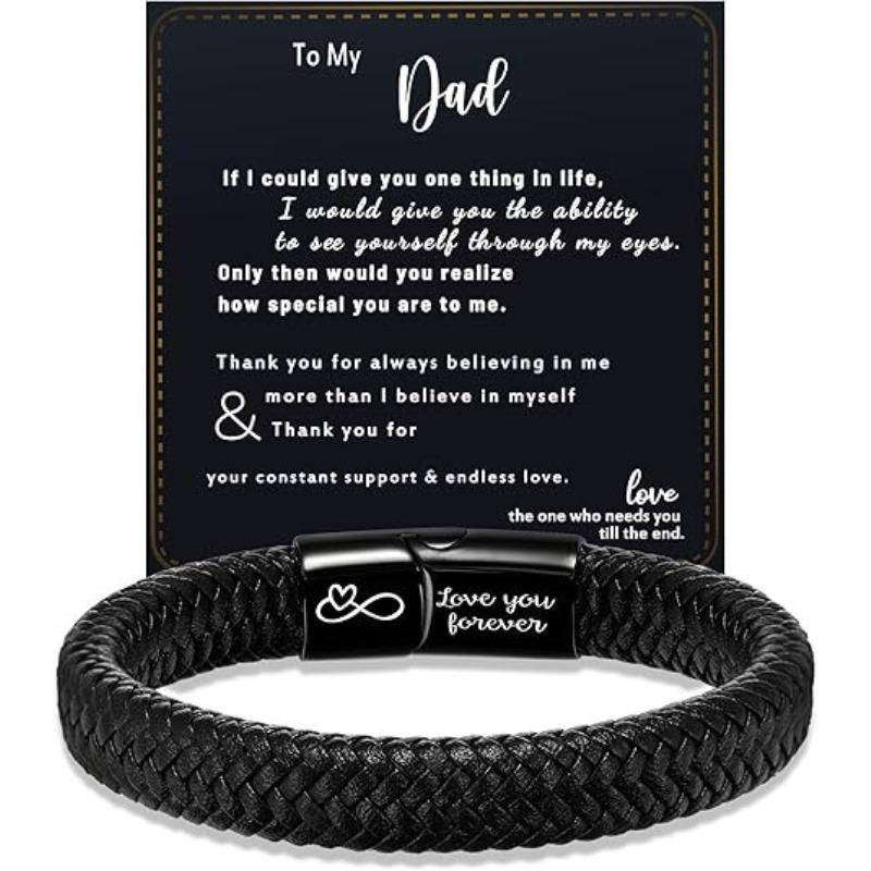 Magnetic Stainless Steel Leather Bracelet, Hand-woven for Men, with Personal Message Engraved on It