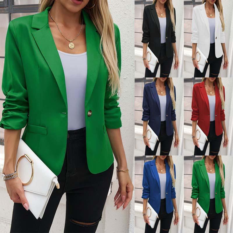 Damen Knopfleisten-Blazer für Herbst und Winter, Revers mit Kerbe, Gürtel in der Taille, Dreiviertelärmel, Eleganter Business-Casual-Büro-Mantel