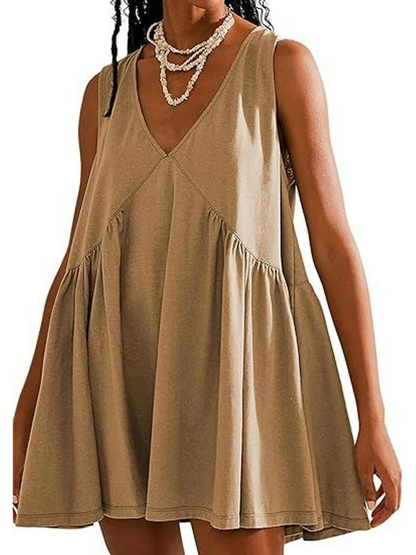 2025 European & American Women's V-Neck Sleeveless Pleated Pocket Dress - Spring/Summer Trend