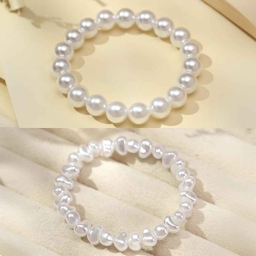 

2Pcs Understated Elegance Women Bracelet 4 Shapes Of Imitation Pearls Casual Beach Vacation Wrist Accessories Friendship Jewelry 17-18cm