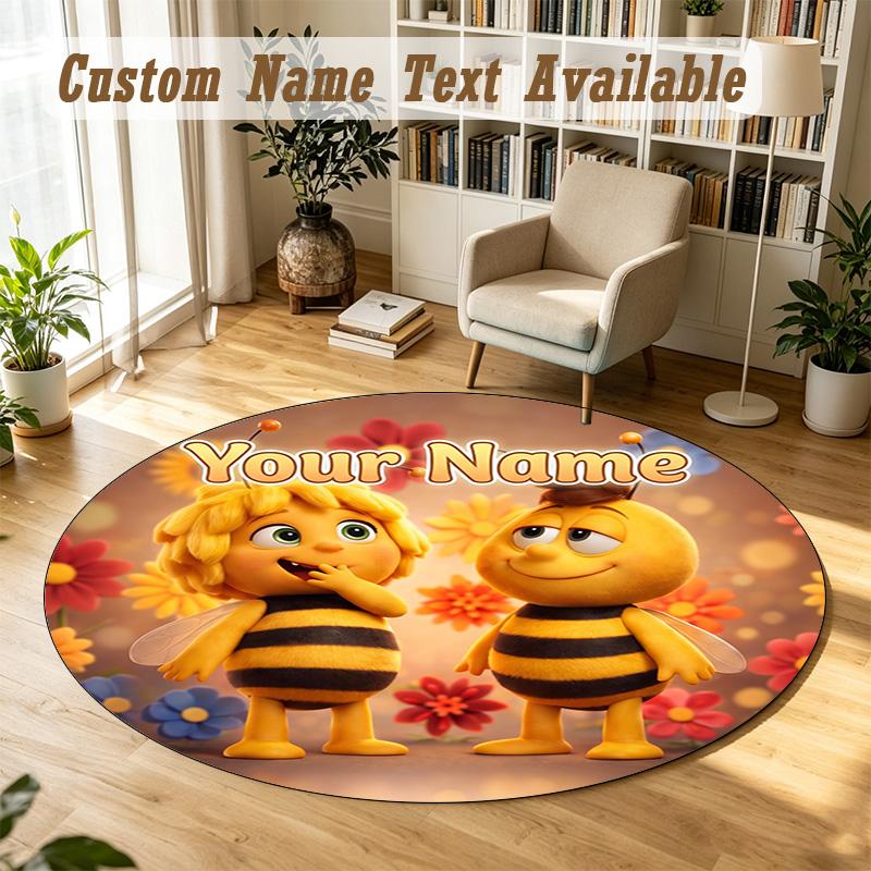 Die Biene Maja Personalized Round Rug Support Custom Name, Soft Home Decor Mat