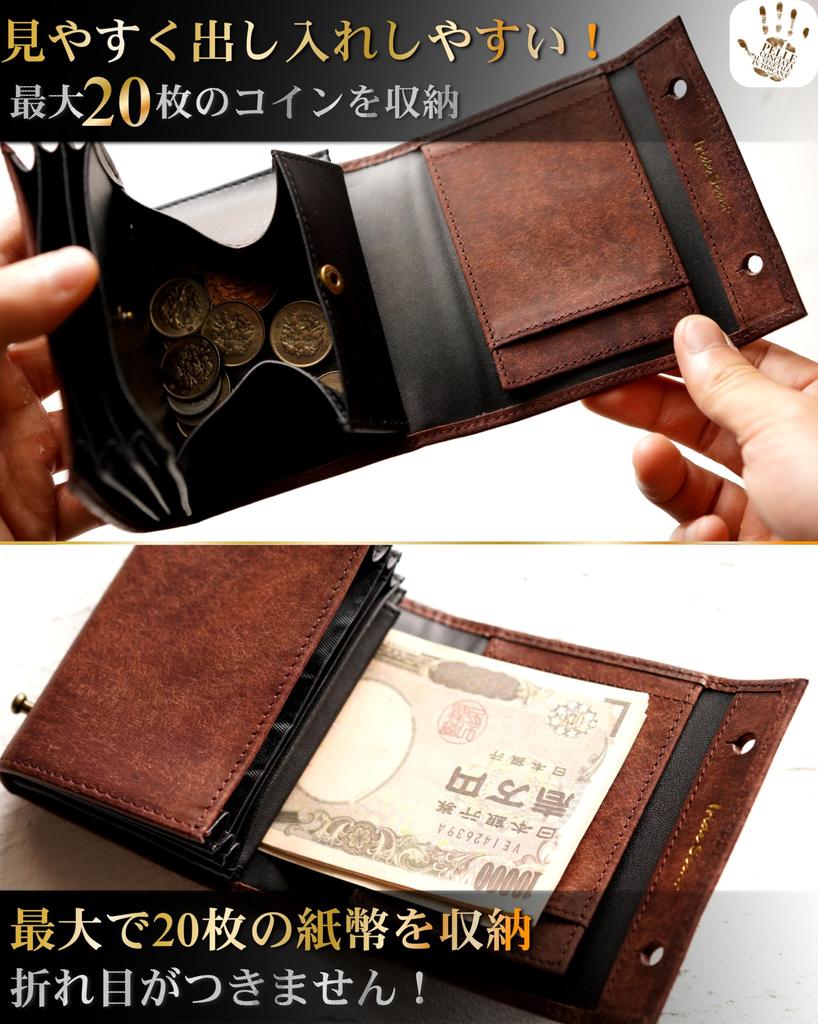 [IrideScent] Bi-fold Wallet for Men, Box-shaped Coin Purse, Italian Leather, Pueblo Leather, Mini Wallet, Compact, Small Wallet, Bi-fold, Box-shaped,