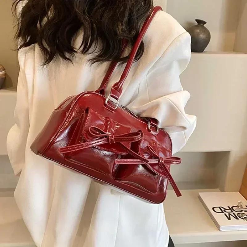 Cute Bow Tie Design Underarm Bags for Women  Y2K Korean Fashion Handbags and Purses Pu Leather Shoulder Bag Designer Bag