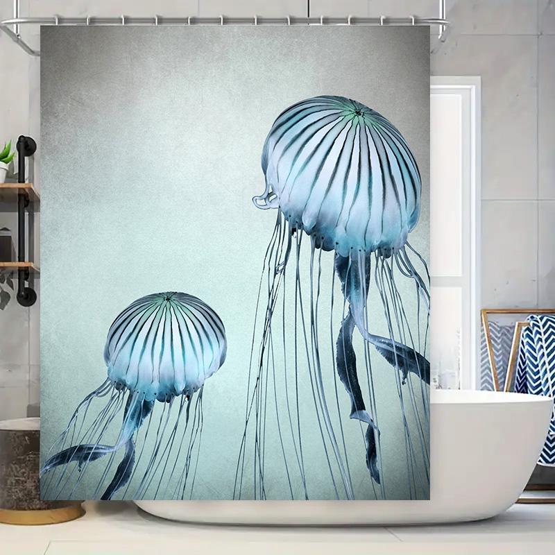 

Modern Blue Jellyfish Shower Curtain Bath Decor With Tassels Polyester Fabric For Bathroom Soft And Durable Ideal Gift W60H190(CM)-1 Pcs