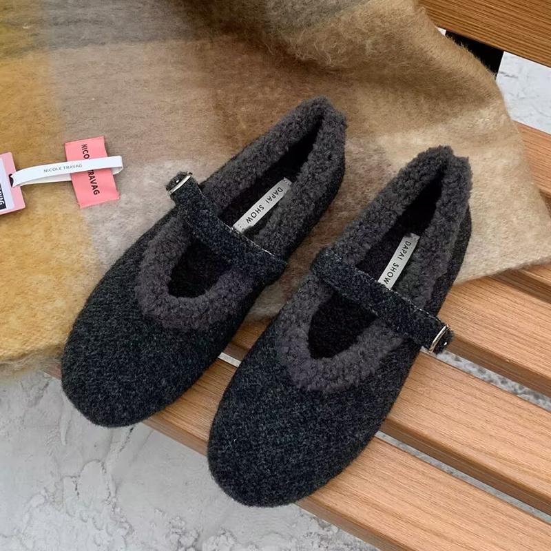 Flats Women Loafers Shoes Fur Fashion Mary Jane Shoes  Short Plush Designer Cotton Shoes  Comfort Dress Snow Mujer Botas