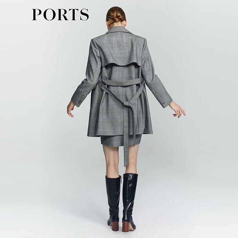 PORTS Women's Classic Plaid Belted Trench Coat