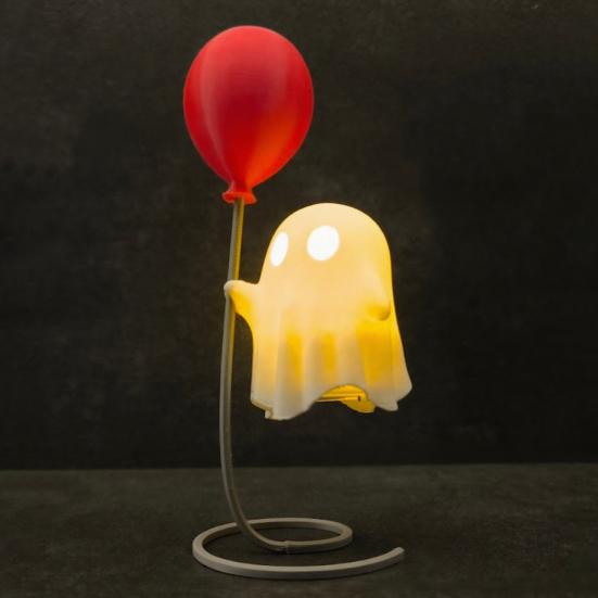 Cute Ghost Figurine with Balloon, Warm LED Ghost Night Light, Halloween Decoration for Bedroom Desk Table Centerpiece Cozy Ornament Gift