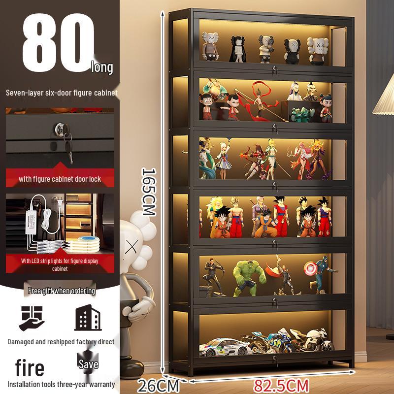 Acrylic Lockable Display Case with LED Lights for Figurines and Models, Dustproof Transparent Stand