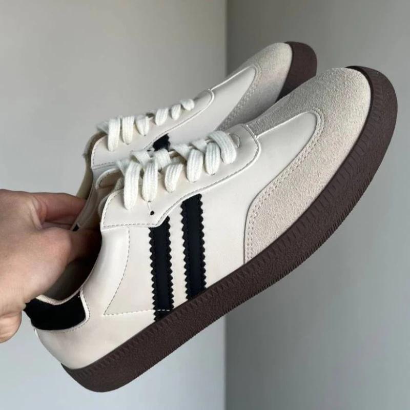 Fashion Women Genuine Leather Sneakers Round Toe Flats Mixed Colors Sewing Ladies Fashion Lace-up Shoes Spring Autumn Grey White2025 new