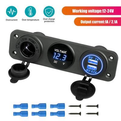 3 in 1 Panel 12V 3.1A Dual USB Auto Ladegerät Buchse Power Outlet LED Voltmeter Steckdose Adapter für Lkw Boot RV