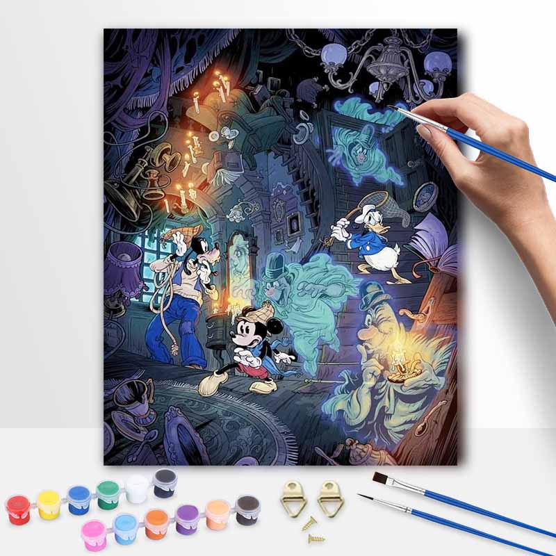 Disney Mickey Donald Goofy Mystery Mansion Oil Painting Kit Wall Art Home Decor Gift 20x30cm