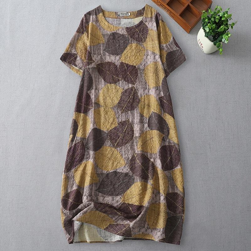 

2025 summer new loose printing medium and long dress that covers the belly and shows thinness XXL кофейный