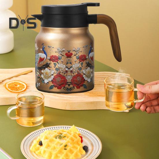 Tetera vintage con aislamiento floral de 1000 ml, mini cafetera, termo para oficina, infusor incorporado, jarra para bebidas, jarra térmica para café