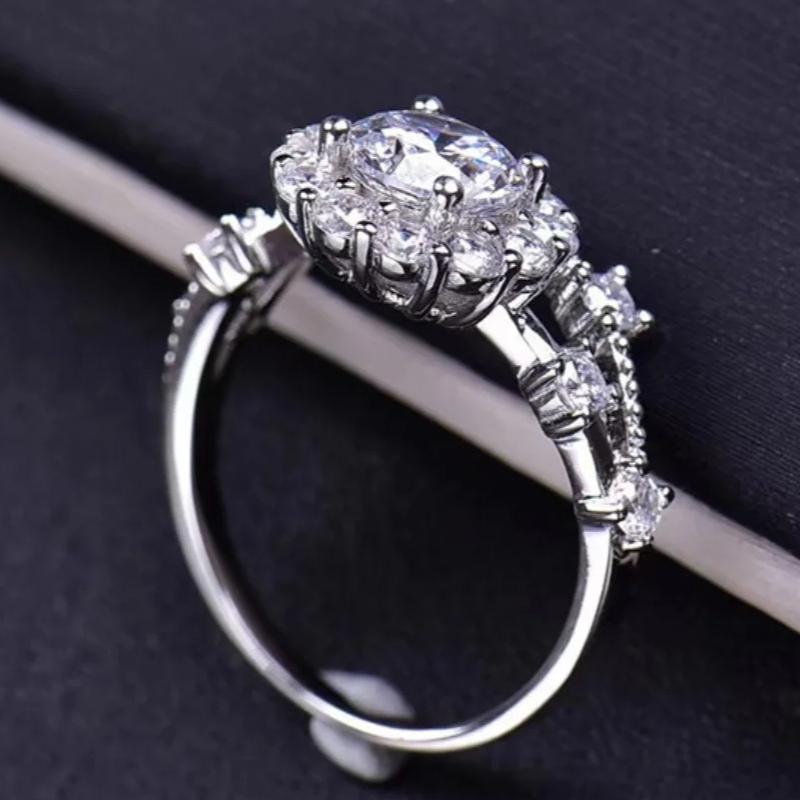 Sweetrain Moissanit Ring mit Zertifikat 925er Sterlingsilber Funkelnder Hochzeits-Lab-Diamantring für Damen 18K Vergoldet