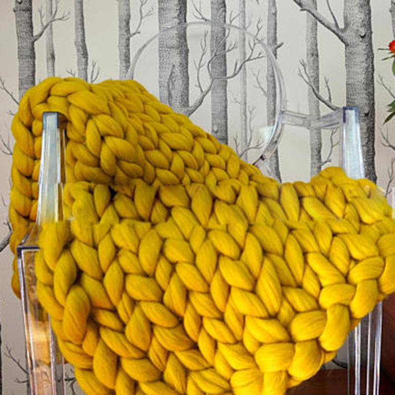 Hand Chunky Knitted Blanket Thick Yarn Merino Wool Bulky Knitting Throw Blankets Throw Carpets Soft Warm Winter Home Sofa Bed