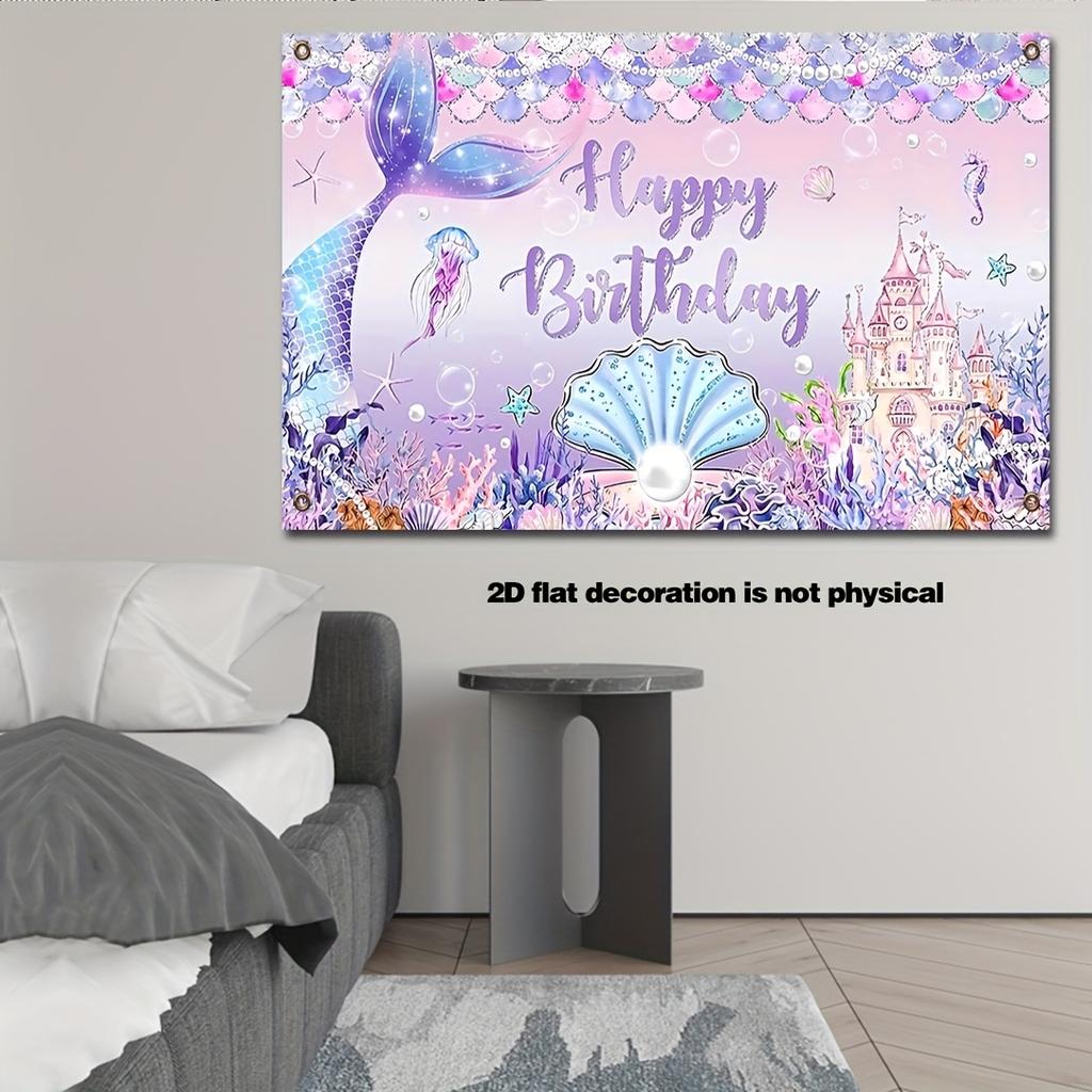 2D plane 1 piece of mermaid birthday underwater background fabric photo booth props featuring princess castle scales