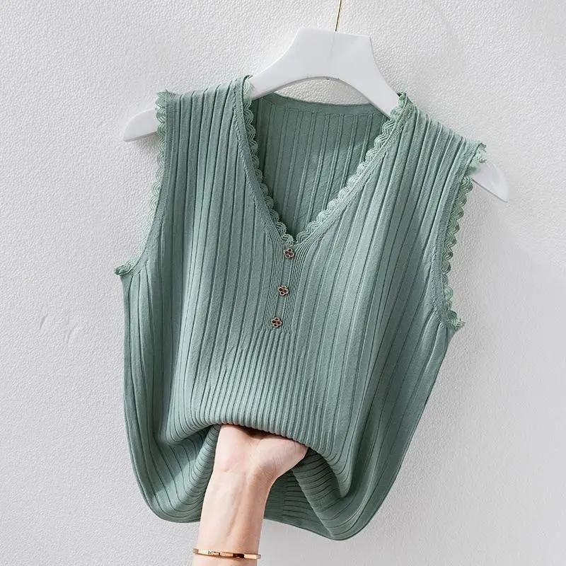 Camisole Women's Inner Suit Bottoming Loose White Outer Wear Knitted Sweater Sleeveless T-shirt Vest Summer