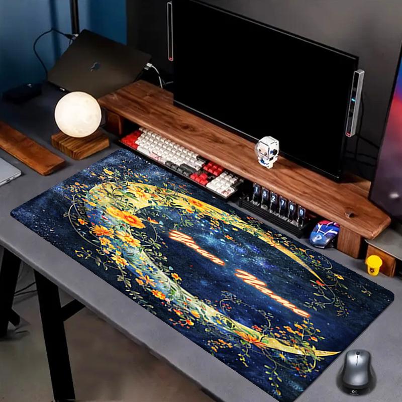 1PC Custom Name Floral Moon Art Mouse Pad, Keyboard and Mouse Desk Pad, for Computer Notebook Birthday Gift For Any Room Or Office