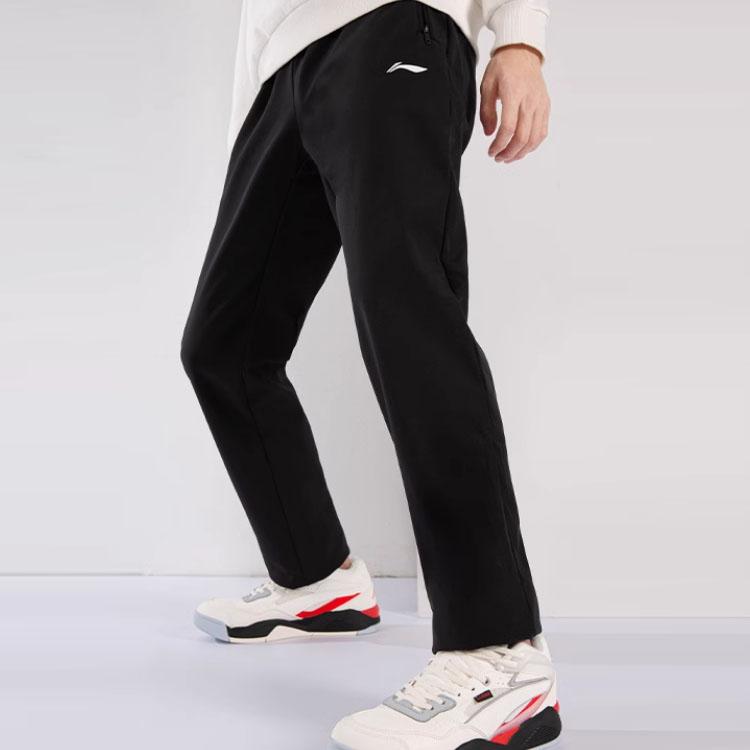Li Ning Sports Lifestyle Series Solid Color Elastic Waist Straight Leg Knitted Sports Pants Men Bottoms Black AYKSC49-1