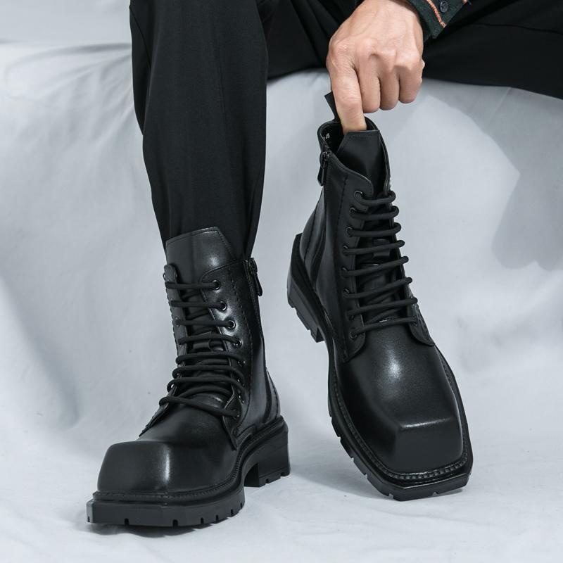 Fashion Men Business Chelsea Boots Black Thick Bottom Durable Fashion Big Head Brand Boots Outdoor Training Work Boots Men Sizes 38-45